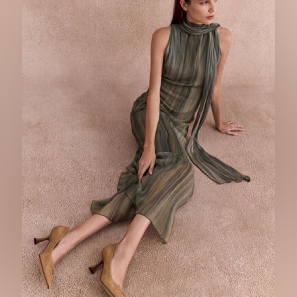 Zara Olive Green Halter Maxi Dress